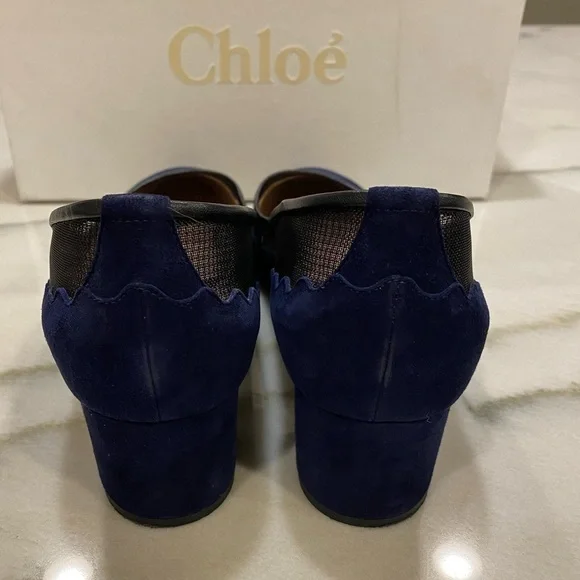 Chloe Heels size 40 Navy Suede Black Mesh - Picture 7 of 16